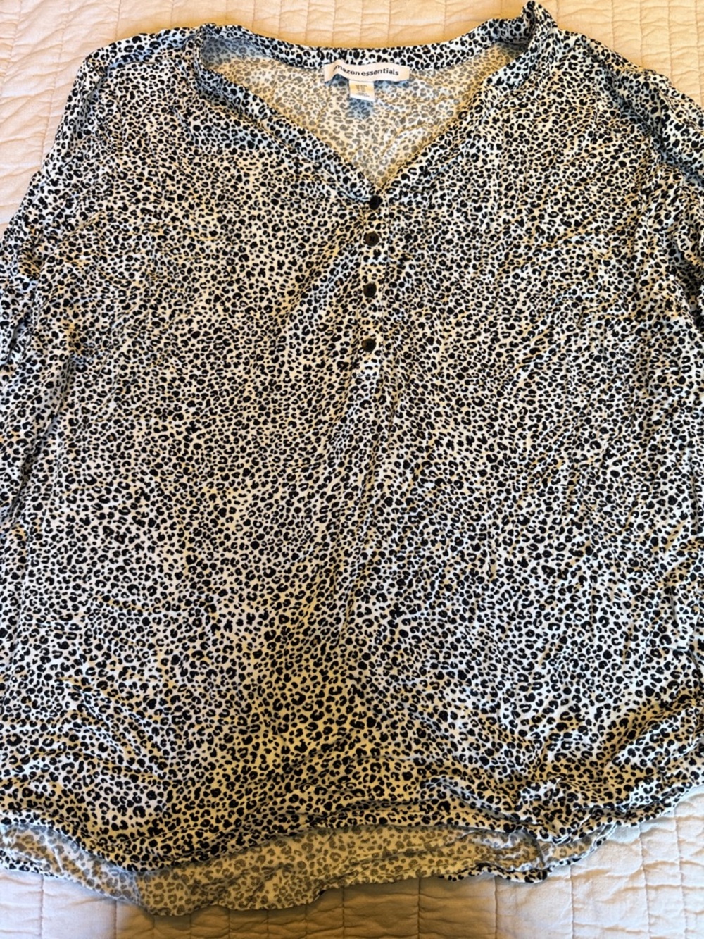 Amazon Essentials Cream and Black Leopard Print Henley Blouse